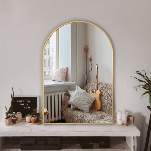 Arched Bathroom Mirror for Wall, 36" x 24" Gold Metal Frame Vanity Mirror, HD Glass Over Sink for Bathroom, Entryway, Bedroom - color: Gold, size: 36"L x 24"W