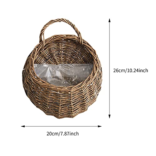 2PCS Woven Wall Hanging Baskets for Organizing Flower Plants Boho Decor, Wall Mounted Planter Basket, Flower Pot Natural Wicker Rattan Plant Flower Pot Home Garden Wedding Wall Decorations (Brown) - color: Brown