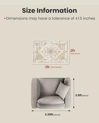 AMADA HOMEFURNISHING 2x3 Washable Area Rug, Low-Profile Entryway Rug with Non-Slip Backing & Durable Edge Binding, Vintage Rug Pattern, Small Rugs for Entryway, Kitchen & Living Room - color: Beige, size: 2' x 3' (Runner)