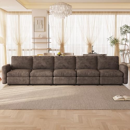 Guyii Modern 5 Seater Sectional Sofa Brown Modular Couch 5 Pieces Comfy Backrest&Deep Seat 5 People Sofa for Living Room Apartment - color: Brown, size: 5 seater
