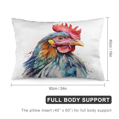Pillows for Couch Watercolor Chicken Pillow Covers Funny Farm Animals Pretty Big Cock Pillow Case Cushion Standard Queen Size for Livingroom Sofa Decoration 16 "x24 - color: Pattern, size: 24" x 16" (Pack of 1)