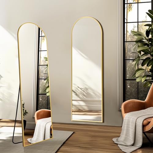 TRAHOME Arched Full Length Mirror, 56"x15" Standing Body Mirror for Wall, with Aluminum Alloy Frame for Bedroom, Living Room, Dressing Room(Gold) - color: Gold, size: 56"L x 15"W