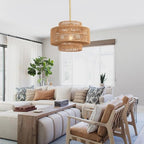 12.4" Rattan Pendant Light,1-Light Boho Chandelier Light Fixture Farmhouse Rattan Hanging Ceiling Lighting Fixture for Dining Room, Living Room, Kitchen Island, Bedroom, Hallway, Foyer - size: 12.4″ Brown