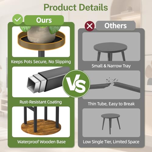 iDavosic.ly 4 Tier Plant Stand Indoor, Tiered Corner Metal Wood Multiple Flower Holder Shelf, Tall Orchid Display Rack for Patio Porch Living Room Balcony Outdoor, Brown - color: Black - Brown, size: 4 Tiers