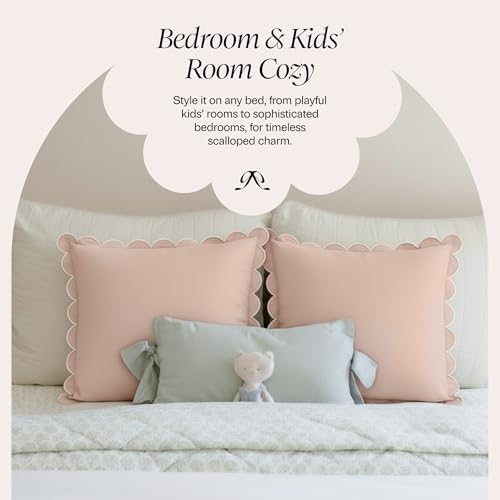 BEBE BASK Scalloped Pillow Cover - Set of 2-18 x 18 Inch - Scallop Pillow Covers – Peach Pink Scalloped Pillows - Scallop Pillows - 100% Cotton - Grandmillennial Style (Peach Pink/White) - color: Peach Pink/White