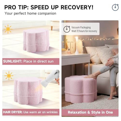 Tiita Floral Pouf Ottoman, Foot Stools Ottoman with Foam Chunk Filling, Puff Foot Rest for Couch, Living Room, Kids Room, Pink - color: Flower Pink