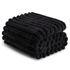 Exclusivo Mezcla Twin Size Flannel Fleece Blanket, Super Soft Striped Jacquard Bed Blanket, Lightweight Fuzzy Cozy for All Seasons, 60x80 Inches, Black - color: Black, size: Twin ( 60x80 IN )