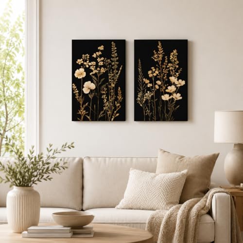 2Psc Dark Botanical Wall Art Vintage Black Flower Painting Picture Wall Decor Moody Flower Poster Print Artwork for Living Room Bedroom or Office Home Decoration 12x16 Inch - color: Retro Flowers 7, size: 16"L x 12"W