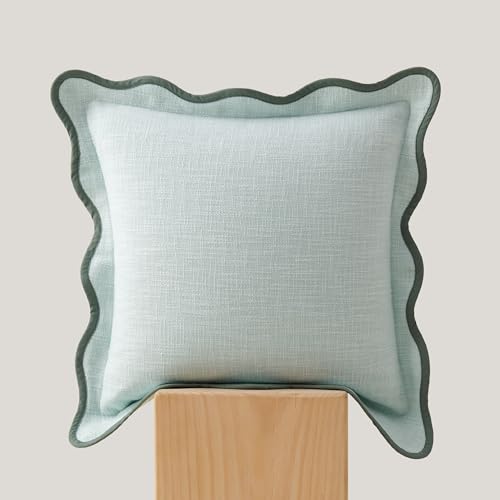 Double Stitch Scalloped Throw Pillow Covers - 100% Cotton Decorative Boho Pillow Covers 20 x 20inch, Made in India, Square Cushion Case, Modern Home Decor for Couch Sofa Living Room, Aqua Mint - color: Aqua Mint, size: 20" x 20" (Pack of 1)