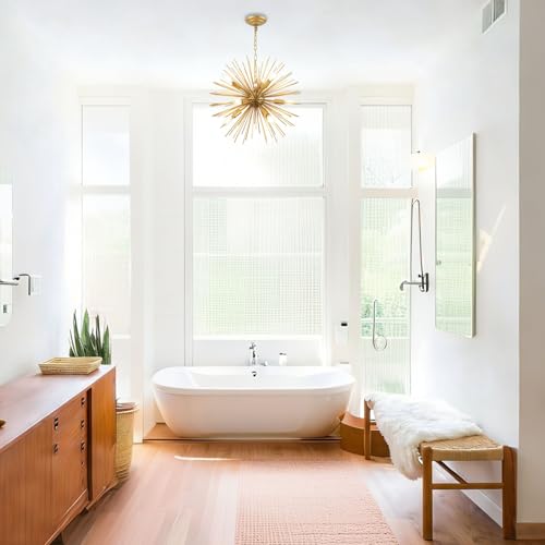 Modern 20in Gold Sputnik Chandelier 9-Lights Mid-Century Starburst Chandelier Solid Metal Firework Satellite Urchin Light Fixture Over Table for Foyer Dining Room Kitchen Bedroom Living Room - color: Golden 20" 9-Light