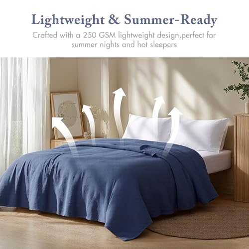 Madison Park Freshspun Basketweave Luxury Cotton Blanket Navy 108x90" King Size Basketweave Premium Soft Cozy 100% Cotton For Bed, Couch or Sofa - color: Navy, size: King
