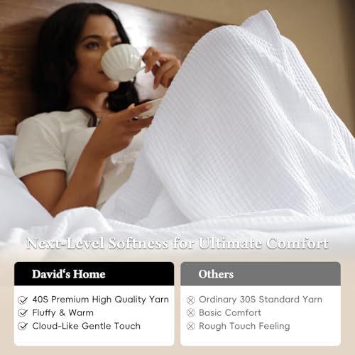 David's Home 100% Cotton Muslin Throw Blanket for College Dorm, 4-Layer Soft Breathable Lightweight Comfy Cozy Throw Guaze for Hot Sleepers, 3D Bubble Room Decor for Bed, Giftable, White, 50"x70" - color: White, size: Throw XL(50x70")