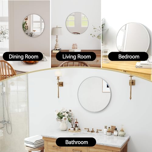 SCWF-GZ 20" Round Mirror Circle Wall Mounted Hanging or Against Wall Metal Frame Dressing Make-up Mirrors for Entryway Bedroom Bathroom Living Room 20 inch Silver - color: Silver, size: 20"L x 20"W