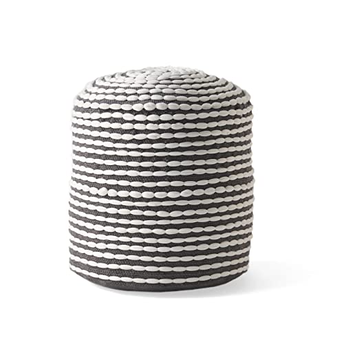 Foamma Pouf Ottoman 20" 20"x18", White - Cylindrical Ottoman Foot Rest for Living Room and Bedroom, Pouf Footstool with Boho Design, Foot Rest for Couch with Water Resistant Fabric, Boho Furniture - color: White