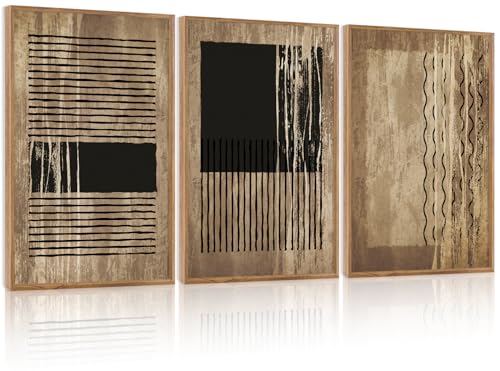CHDITB Abstract Lines Framed Canvas Wall Art Set Of 3, Minimalist Wall Decor, Modern Inspired Geometric Wall Painting, Neutral Toned Abstract Art Prints for Living Room Bedroom Decor (12X16 Inch) - color: Abstract line wall art 3
