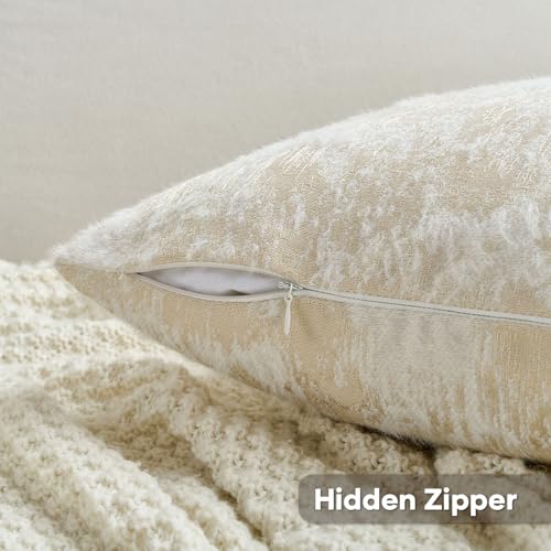 HAUSSY Pack of 2 Lumbar Throw Pillow Covers 24x24 Inch,Faux Cashmere Jacquard Decorative Patten Furry Pillowcases Textured & Soft Cushion Covers for Couch Bed Room Home Decor,Beige White(Covers Only) - color: Beige White, size: 24" x 24" (Pack of 2)