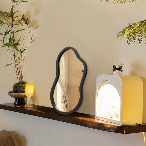 AAZZKANG Irregular Wall Mirror with Wood Framed Small Asymmetrical Black Hanging Mirrors for Bedroom Living Room Bathroom Entryway Dressing Room Decorative - color: Black, size: 14"L x 8"W