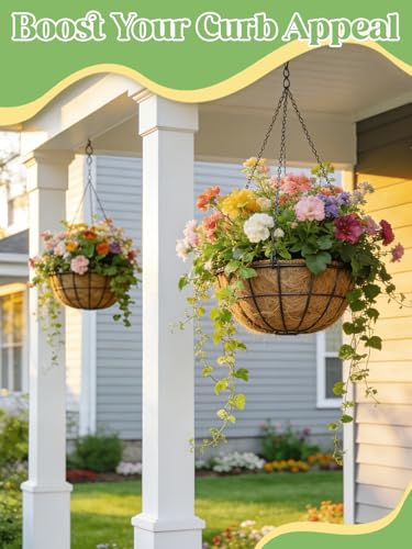4Pcs 16inch Coconut Liners for Hanging Baskets Planters - Made of 100% Natural Coco Coir Fiber, Thick Breathable Round Liner for Outdoor Porch Garden Flower - size: 16in