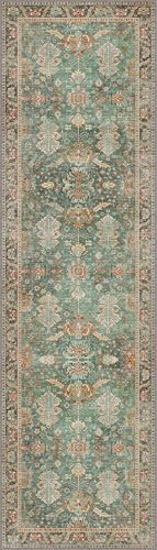 Bavni Runner Rug, Machine Washable Rugs for Bedroom 2x7, Non Slip Boho Rugs with Rubber Backing, Ultra-Thin Folable Rug Runner for Hallways Bathroom, Sage/Gold - color: Sage/Gold, size: 2' x 7' (Rectangular)