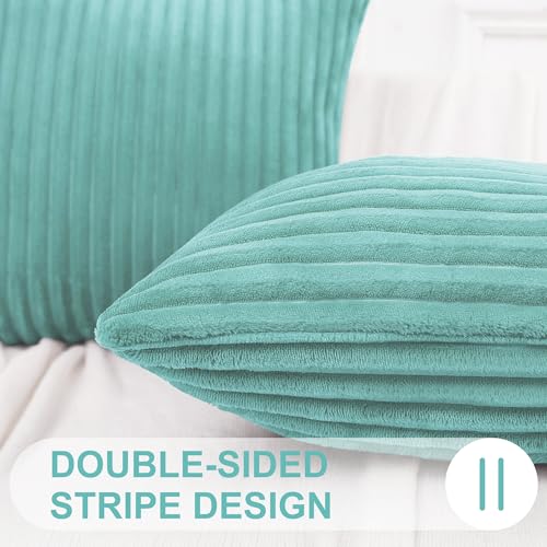Simmore Decorative Throw Pillow Covers 18x18 Set of 2, Soft Plush Flannel Double-Sided Fluffy Couch Pillow Covers for Sofa Living Room, Aqua Haze - color: Aqua, size: 18" x 18" (Pack of 2)