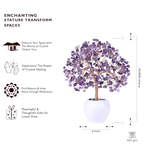 Amethyst Stone Chakra Crystal Tree Money Tree Feng Shui Gemstone Tree of Life with Pot Base, Good Luck Trees Christmas Home Office Desk Crystal Decor Ornament Stress Relief, Spiritual Insight - color: Amethyst Copper Wire
