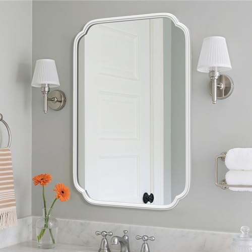 Ferytange White Bathroom Mirror for Wall 20×30 Inch - Multi-Size Durable Iron Frame, Shatterproof Glass, Versatile for Bathroom/Bedroom/Living Room Decor (Horizontal or Vertical Mount) - color: White, size: 30"L x 20"W