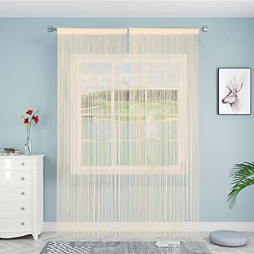 HSYLYM Spaghetti String Curtains for Doorways Privacy Door Frame Tassel Hippy Wall Kitchen Hallway Boho Fringe Curtain Hanging Door Room Dividers Decor 1 Panel（39×79in/100×200cm,Beige） - color: Beige, size: 39"W x 79"L (Pack of 1)