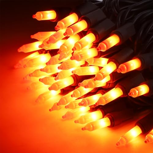 Orange Halloween Lights, 100 Count, Incandescent Mini Halloween String Lights Outdoor, Black Wire Connectable Tree Light for Garland Christmas Thanksgiving Holiday Patio Home Decor - color: Orange