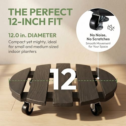 ZXZYHFTY Round Wooden Plant Stand with Wheels, 2 Packs Rolling Plant Stand with 360°Lockable Wheels for Vertical Garden Towers, Vertical Planting Tanks, Plant Pots, Wastebaskets (Black, 12") - color: Black, size: 12"