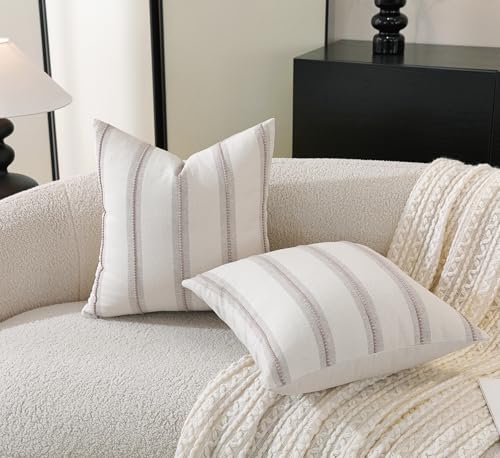 Cethom Boho Throw Pillow Covers 20x20 Set of 2, Taupe Striped Decorative Pillow Cases for Couch Chair Bed, Textured Farmhouse Modern Accent Cushion Covers for Living Room Bedroom Sofa Home Decor - color: Taupe, size: 20" x 20" (Pack of 2)