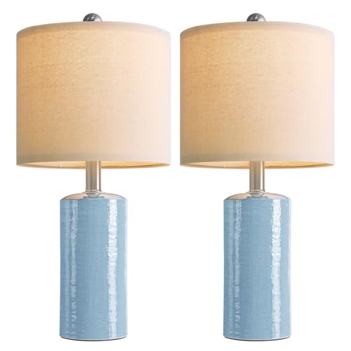 G-SAFAVA 20.5" Small Table Lamps for Living Room Lamp Set of 2 Ceramic Lamps for Bedroom Bedside Lamps Modern Boho Lamps for Night Stands Farmhouse Nightstand Lamp Side End Table Lamp, Light Blue - color: Light Blue