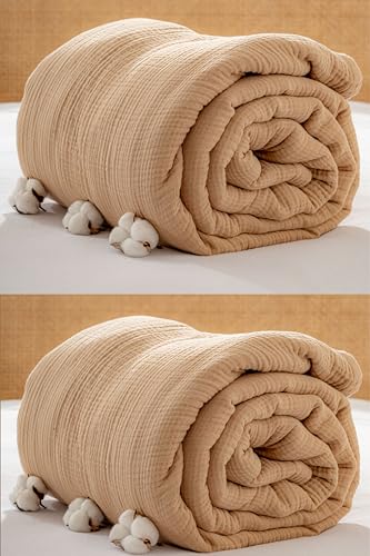 Muslin Blanket - Pure 100% Turkish Cotton Airy Soft Light Versatile Gauze Throw Blanket for Bed, Couch, Sofa (Beige, California King Size (95" x 125" inch)) - color: Beige, size: California King Size ( 95" x 125" inch )