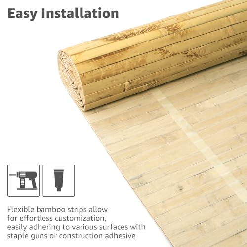 Art3d Natural Bamboo Wall Panel for Interior Wall Decor, Renewable Pole Wrap Wainscoting Paneling for Wall Ceiling Furniture Cabinet Office, 12 x 96 Inch - Light Burned, 1-Pack - color: Light Burned, size: 1-12" x 96"