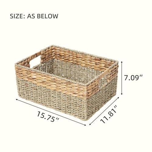 YAHUAN Natural Water Hyacinth & Seagrass Woven Storage Baskets – Wicker Storage Basket Organizer Bins with Handles for Home & Office Pantry Shelf (Large) - color: Large