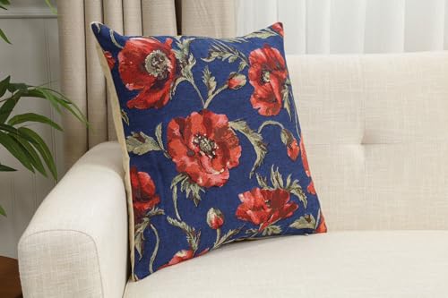 Charlotte Home Furnishings Inc Premium 18x18 Decorative Throw Pillow Cover, Coquelicots Blue Floral Tapestry Cushion Cover, Cotton Jacquard Woven Pillow Cover for Couch, Sofa, Living Room Decor - color: Coquelicots Blue
