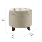 Amazon Basics Round Storage Ottoman Foot Rest, Button Tufted Upholstered Footstool with Storage, Sturdy Linen Fabric for Living Room and Bedroom, 20" x 17", Beige