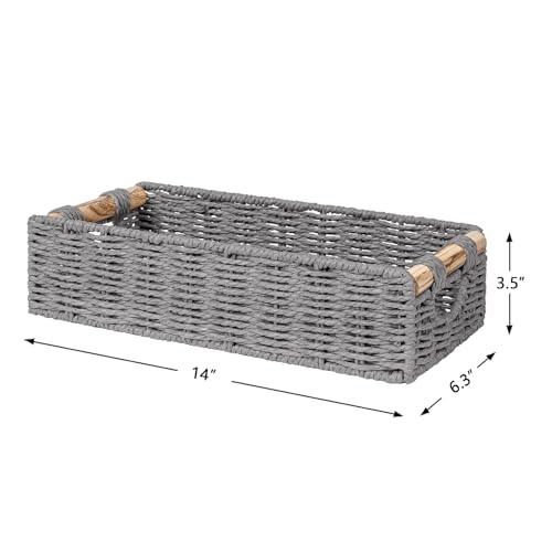 CubesLand Back of Toilet Storage Basket for Organizing w/Cut Out Handle, Handwoven Toilet Tank Top Paper Baskets, Wicker Decorative Basket for Countertop, Home Decor, Living Room, Nursery, Grey - color: Grey, size: M-14.17" (L) X 6.29" (W) X 3.54" (H)