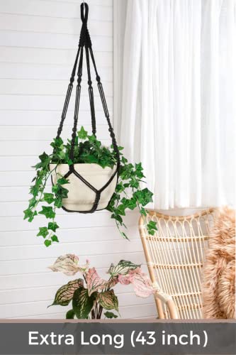 43 Inches Macrame Planter Hanger Large for 12 inch Pot + Swag Hook (Extra Long & Big) | Large Hanging Planter for Indoor Plants | No Tassel, Cotton Rope, NO Pot/Plant Included (Black)(XL) - color: Black