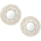 Mkono Hanging Wall Mirror with Macrame Fringe 2 Set Small Round Decoration Boho Antique Mirror for Apartment LivingRoom Bedroom Baby Nursery,Beautiful Gift Ideas