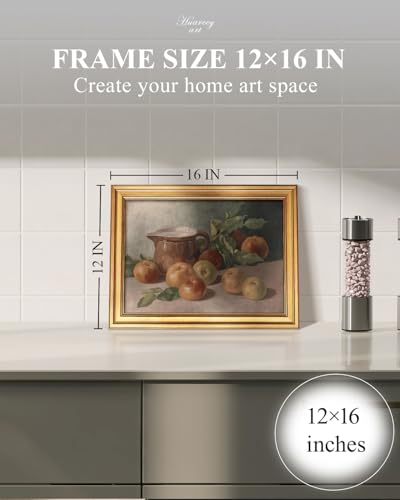 HUARCEY Gold Framed Vintage Wall Art for Living Room, Harvest Apples Still Life Oil Painting Artwork Shelf Decor Abstract Wall Pictures Prints, Farmhouse Fruit Room Decor Bedroom Kitchen Bathroom - color: Apple, size: 16"L x 12"W