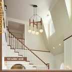 Rustic Wood Chandeliers with Milk Glass Globes Lampshades L24 '' Unique Mid Century Long 4-Light Pendant Chandelier Wood Stained Walnut Farmhouse for Living Dining Room Entryway Bedroom Kitchen,G9 - color: Walnut, size: L24 inches