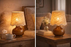 Benton Ceramic Table Lamp with Fabric Shade – 13" Bedside Accent Lamp for Bedroom, Living Room & Nightstand (Brown) - color: Brown