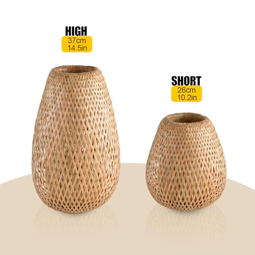 Bamboo Lamp Shade, 2-Pack Hand-Woven Bamboo Rattan Hanging Light Shade,D 9.05" Rattan Table Lamp Shade for Floor Lamp, Wall Sconces Light Cover Table Light,Pendant light - color: Bamboo 9.05 in 2-Pack