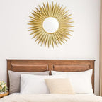 PERHOM Gold Sun Mirror, 30"x30" Large Sunburst Mirrorwith Metal Frame,Starburst Mirrors for Living Room, Entryway, Bedroom, Fireplace