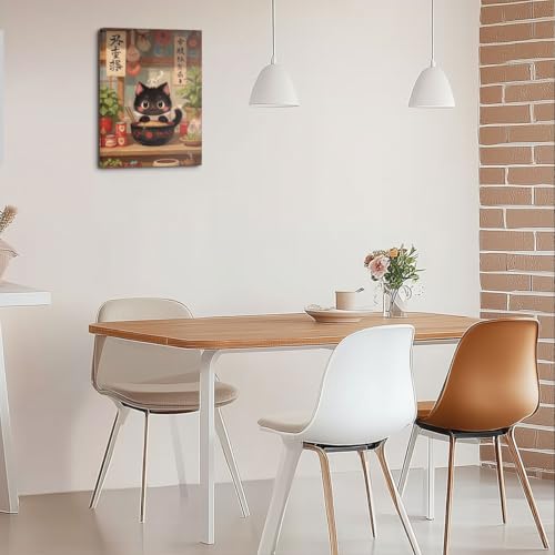 Cute Japanese Cat Eating Ramen Canvas Wall Art, Cat Aesthetic Framed Art Paintings Wall Decor Cats Lover Prints Picture for Living Room Dining Room Kitchen Farmhouse Decor 11.5x15 Inch - color: Multi 1377