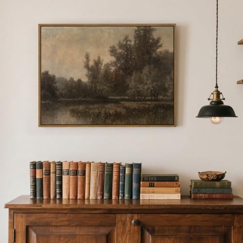 Vintage Landscape Art Prints Forest Lake Scenery Wall Art Moody Swamp Pictures Wall Decor Nature Wilderness Illustrations Fine Art Decor Framed for Living Room Bedroom Farmhouse Office - 12x16 Inch - color: Forest Lakes, size: 16"L x 12"W