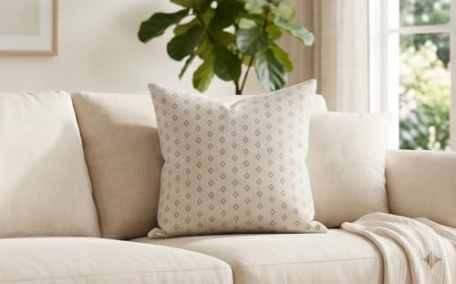 SanVia Cotton Throw Pillow Covers 20x20 – Handwoven Jacquard Texture, Fade-Resistant, No Pilling – Hidden Zipper, Decorative Cushion Cover for Sofa, Couch, Bed – Insert Not Included (Geometric, White) - color: Cream Beige, size: 20" x 20"