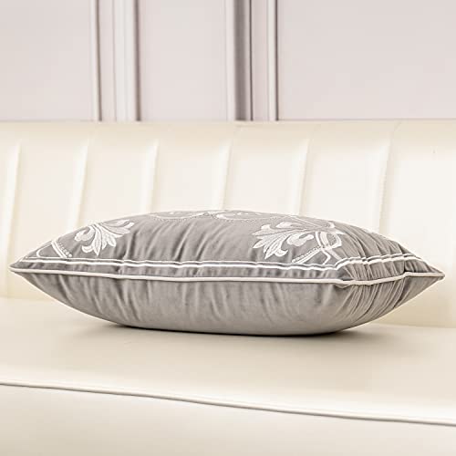 Aeckself 12 x 20 Inch European Cushion Cover Luxury Velvet Home Decorative Embroidery Floral Rectangle Throw Pillow Case Pillowcase for Couch Bed Living Room, Grey and White - color: Gray, size: 20" x 12" (Pack of 1)