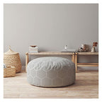 HomeRoots 24" Gray Cotton Round Geometric Pouf Cover