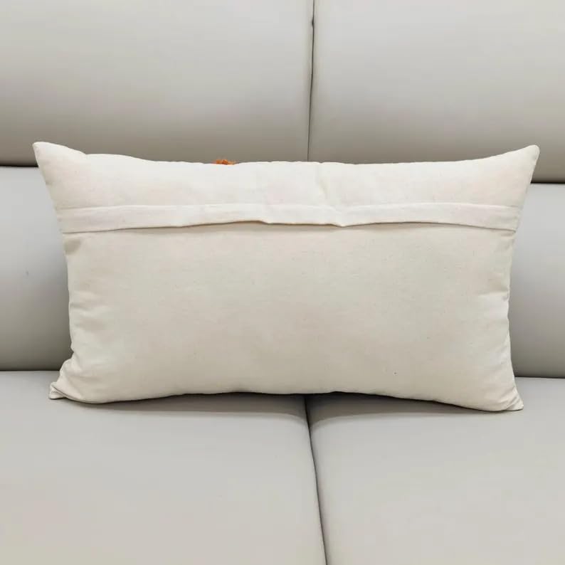 14x20 Multicolor Tufted Polka Dot Pillow Cover, Cream Cotton Boho Cushion Case